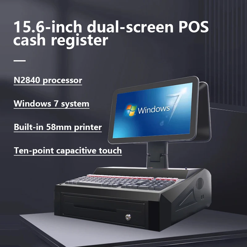 14 15.6 Inch All in One Dual Screen Cash Register Machine Pos Terminals Pc Printer Scanner Cashier Drawer Pos System of Sale