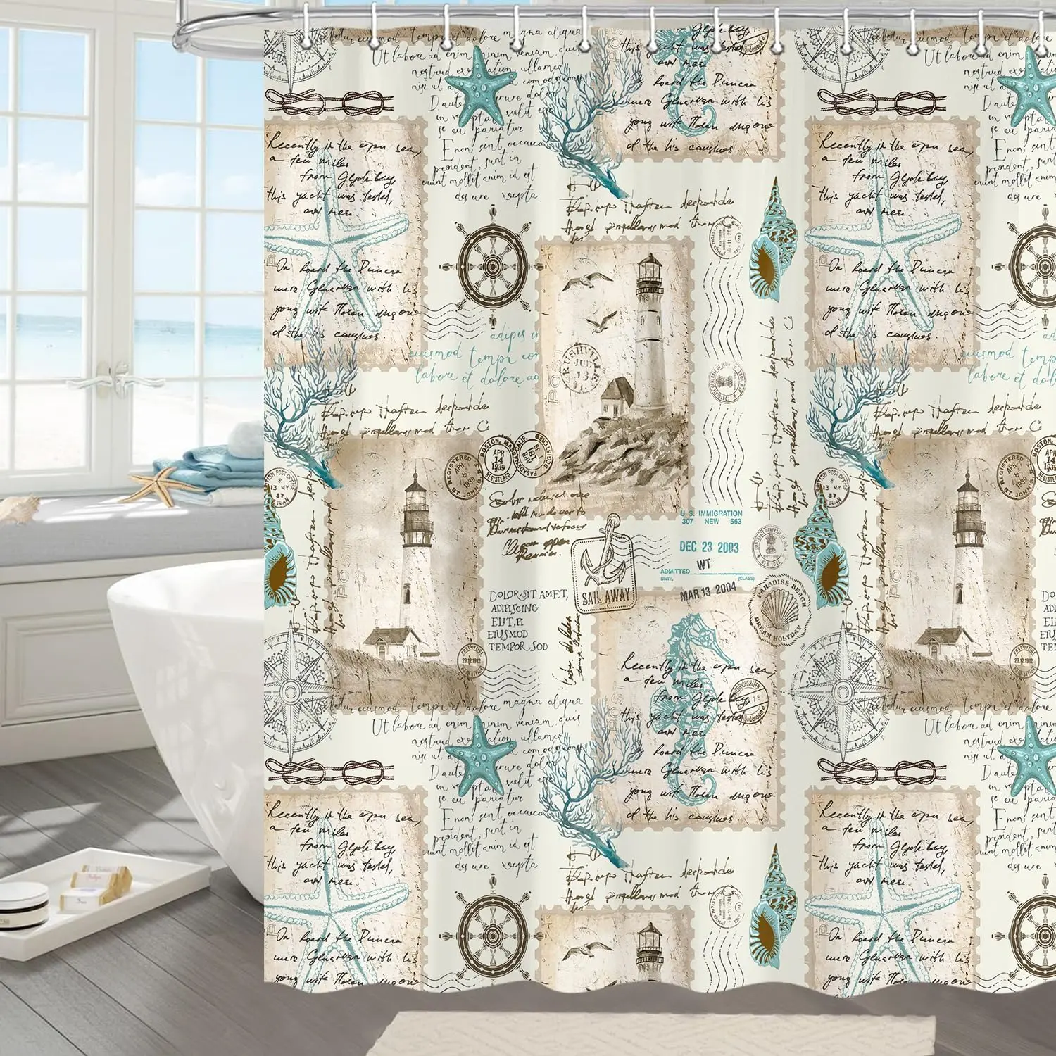 Vintage Nautical World Map Sketch Shower Curtain Bathroom Liner Polyester Material Retro Ocean Travel Aesthetic Waterproof Curta