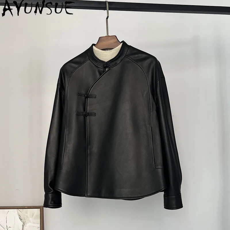 AYUNSUE Real Leather Jacket Woman 2026 Autumn Clothes Vintage Sheepskin Coat for Women Short Fashion New Style Jaqueta De Couro