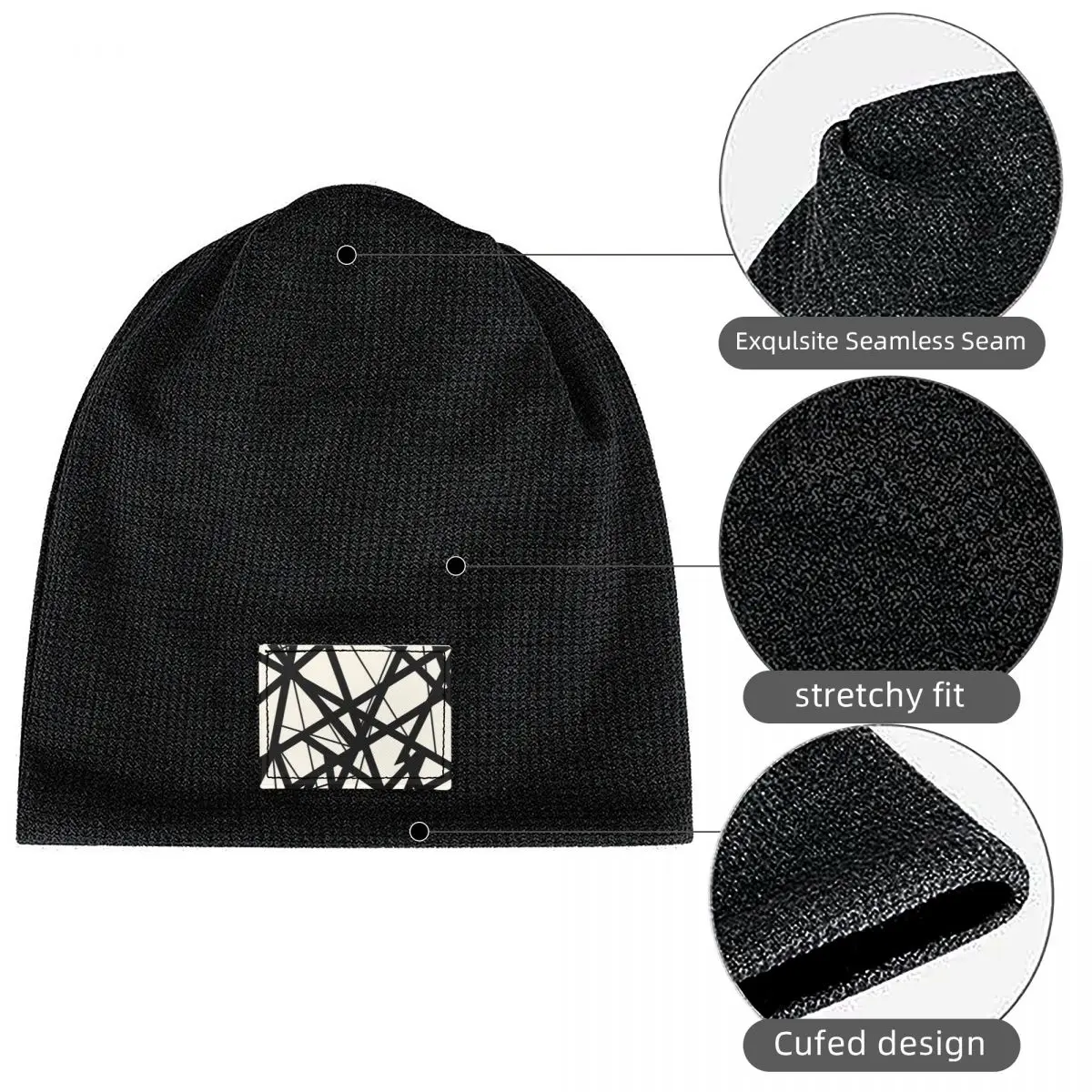 EVH Authentic Stripes Van Halen (eggshell) Waffle Knit Fleece Lined Beanie with PU Leather Patch Unisex Warm Winter Soft Cap