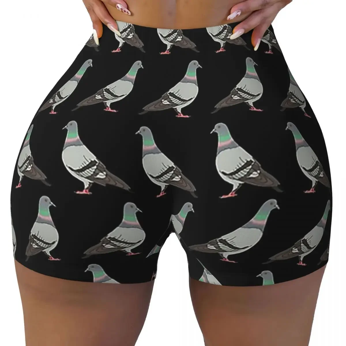 Custom Pigeon Walk 2020, Black Background Women Gym Workout Running Shorts Athletic Volleyball Biker Yoga Shorts