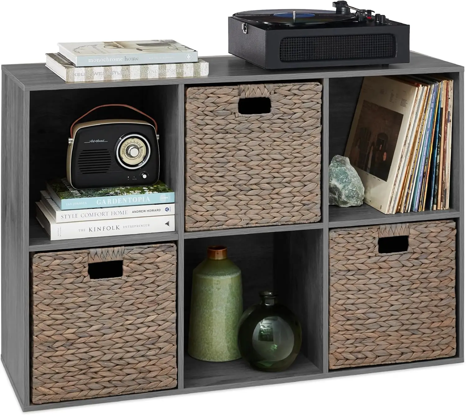 

6-Cube Storage Organizer 13.5in Shelf Opening Bookcase Display Shelf Customizable w 3 Removable Back Panels u2013 Dark Gray