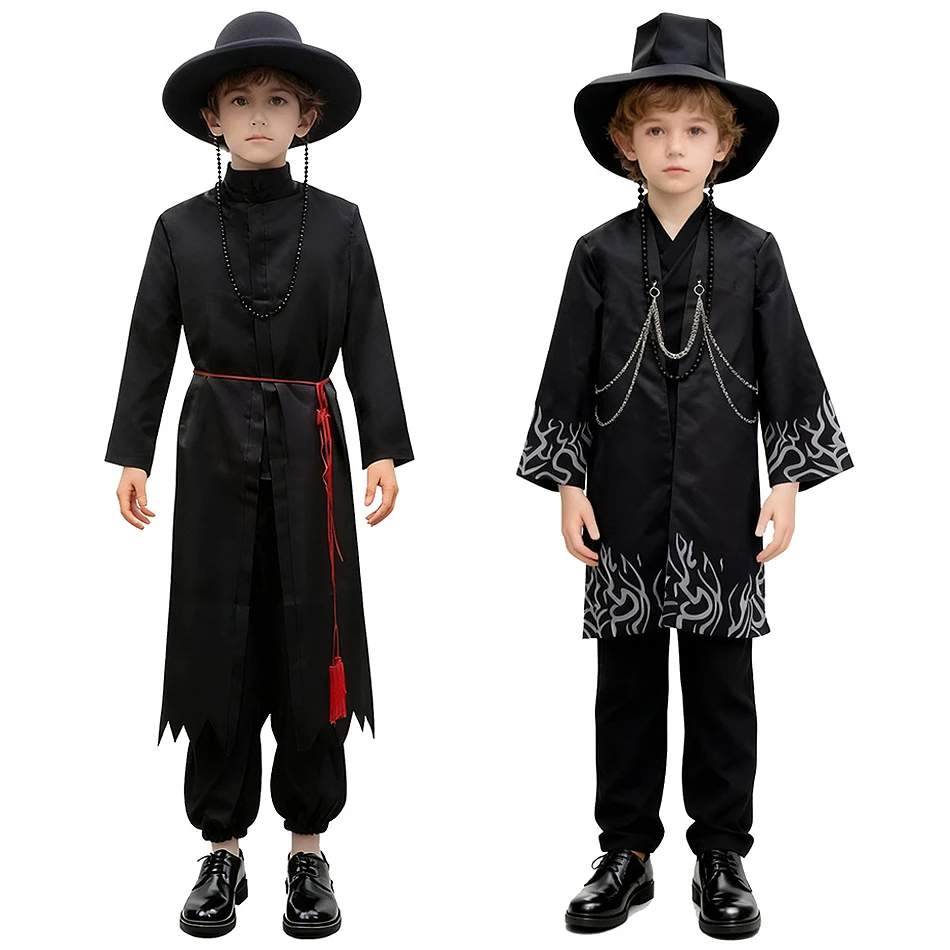 

KPop Saja, карнавальный костюм для мальчиков, Demon Jinu, черная униформа, шляпа, комплект Accs, карнавальная одежда на Хэллоуин для мужчин и детей, охотники