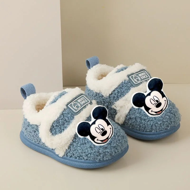 

Зимние детские хлопковые тапочки Disney, домашняя напольная хлопковая обувь, детская повседневная обувь, утепленная домашняя обувь с Микки Маусом для малышей, обувь для мальчиков и девочек