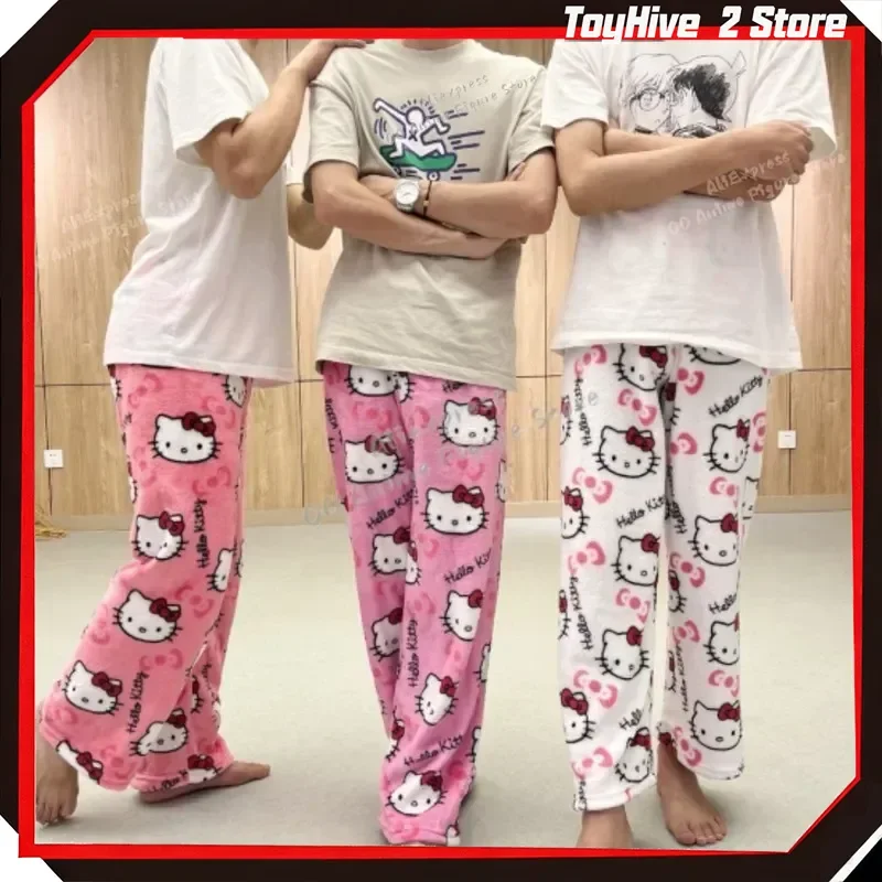 Christmas Sanrio Hello Kitty Pajamas Halloween Flannel Fashion Trouserswomen Kawaii Woolen Anime Cartoon Casual Home Pant Autumn view 4