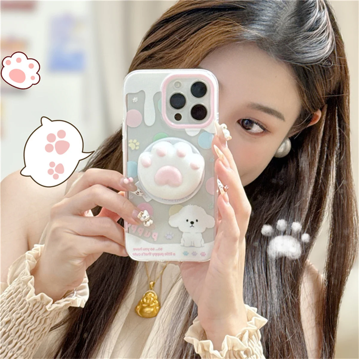 

Kawaii Cartoon Puppy Hellokitty Magnetic Phone Case For iPhone 16 Pro 15 14 Pro Max Cover with Stand Holder Cases