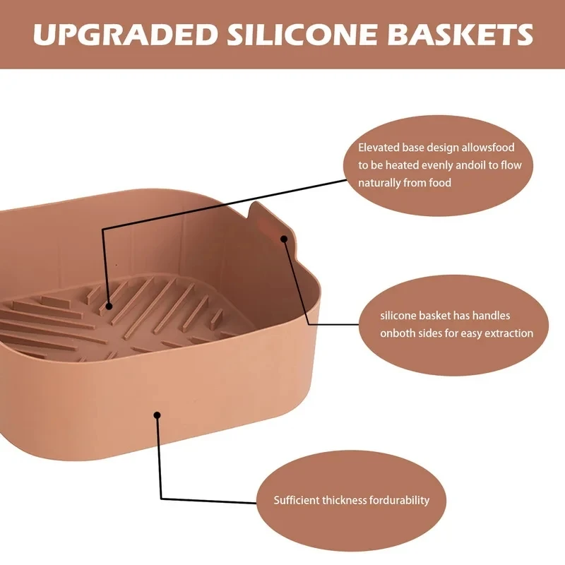 21cm Silicone Air Fryers Oven Baking Tray Pizza Fried Chicken Airfryer Reusable Basket Mat Non-Stick Square Air Fryer Pan