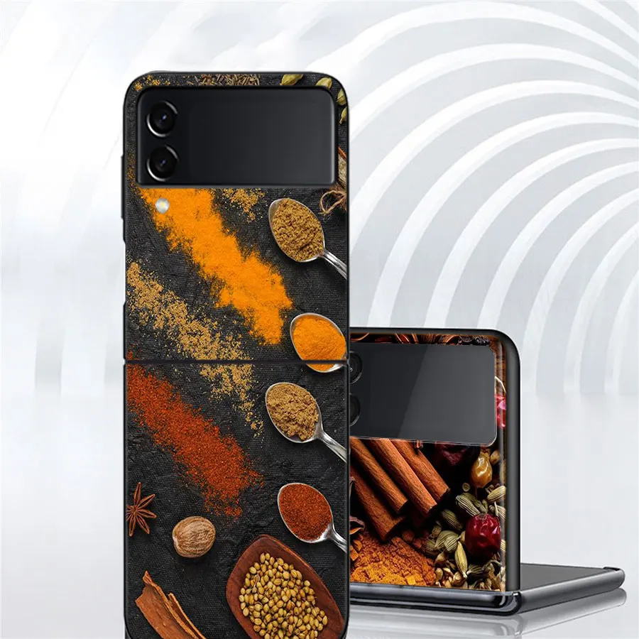 Kitchen Seasoning and Spices Phone For Samsung Galaxy Z Flip 5 4 3 5G Case Luxury Cover Z Flip 6 5G Black Cases Shell PC Fundas