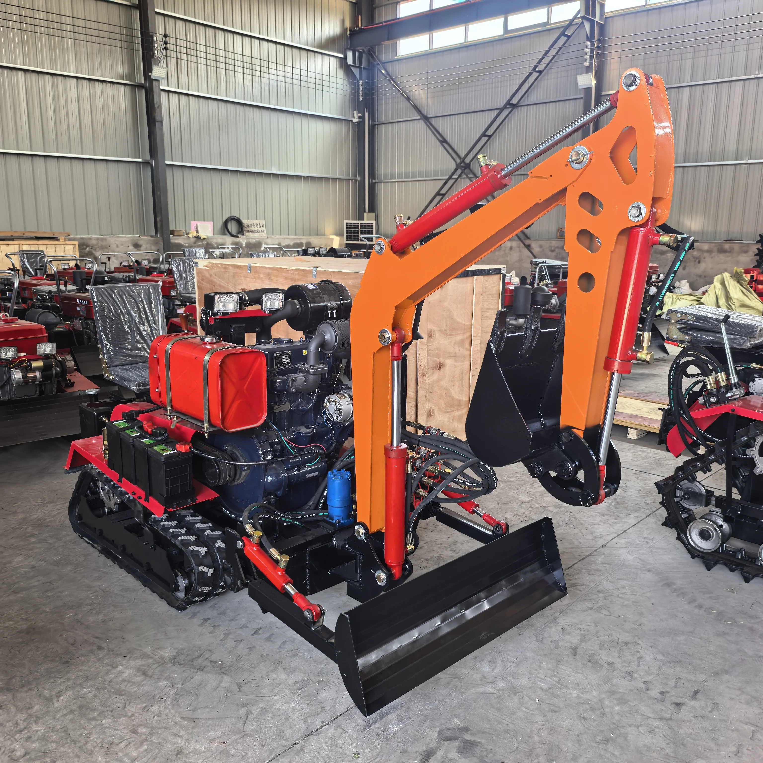 Hot sale Tracked Mini Cultivator With Small Excavator Bucket Self-propelled Diesel Crawler Farm Digging Rotary Tiller
