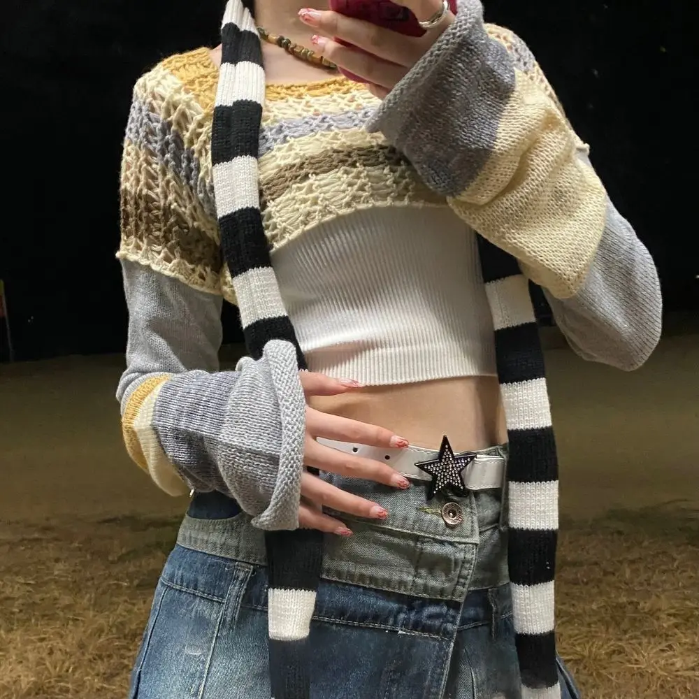 Hot Sale Punk Harajuku Striped Knitted Scarf Fashion Designer Winter Scarf Woman Decorative Warm Neck Scarves Neckerchief 2024