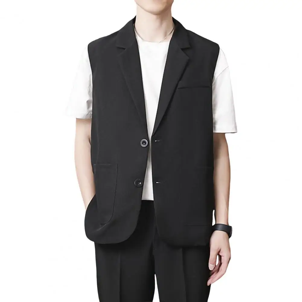 Sleeveless Vest Coat Business Waistcoat with Side Pockets Sleek Men's Suit Vest Lapel Sleeveless Coat for A Casual Stylish Look