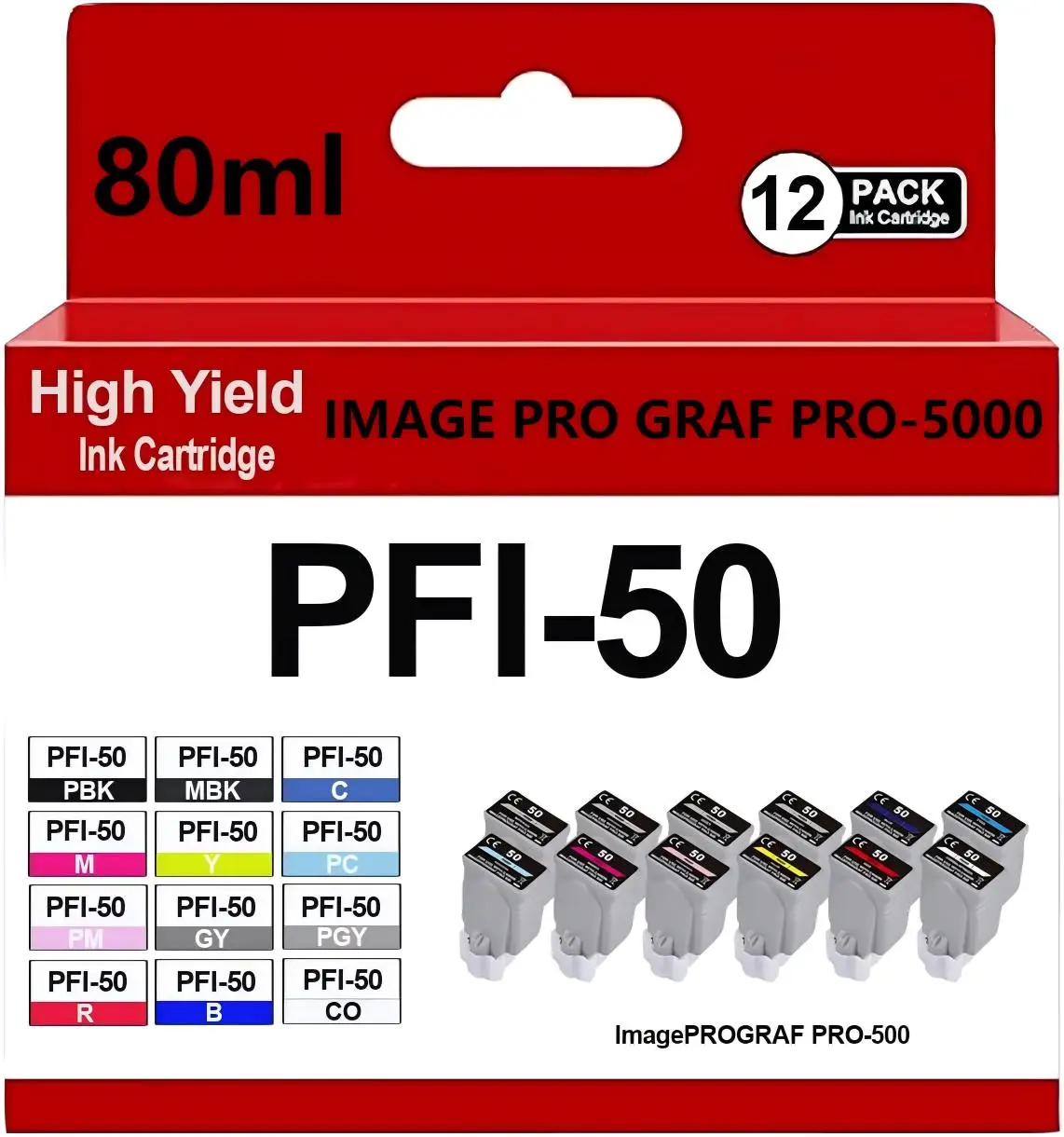 PFI-50 PFI50 Ink Cartridge Use for ImagePROGRAF PRO-500 Printers (12-Pack)