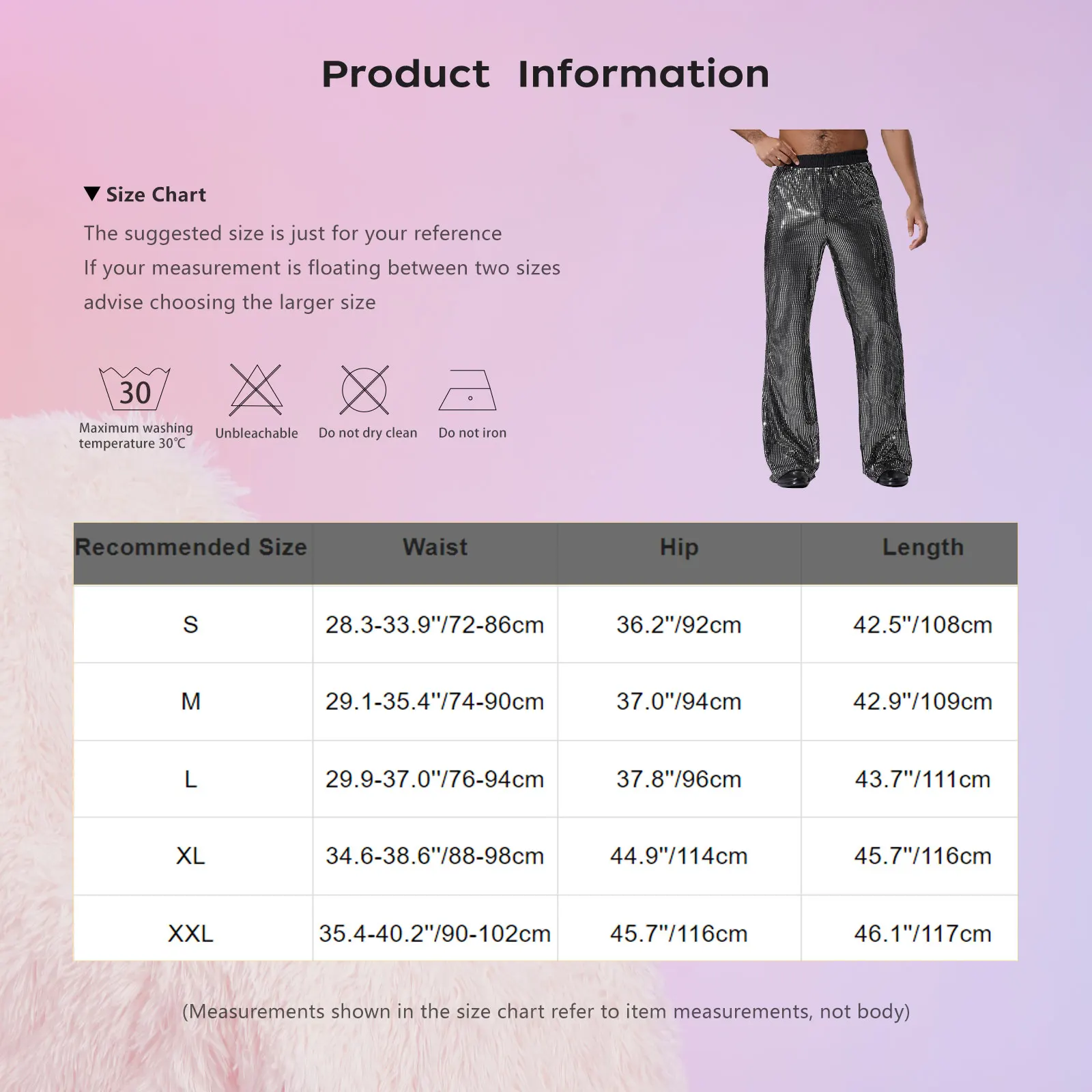

Men Glitter Sequin Flared Pants 70s Disco Costume Elastic Waist Bell Bottom Long Pants Trousers for Club Jazz Rock Music Party