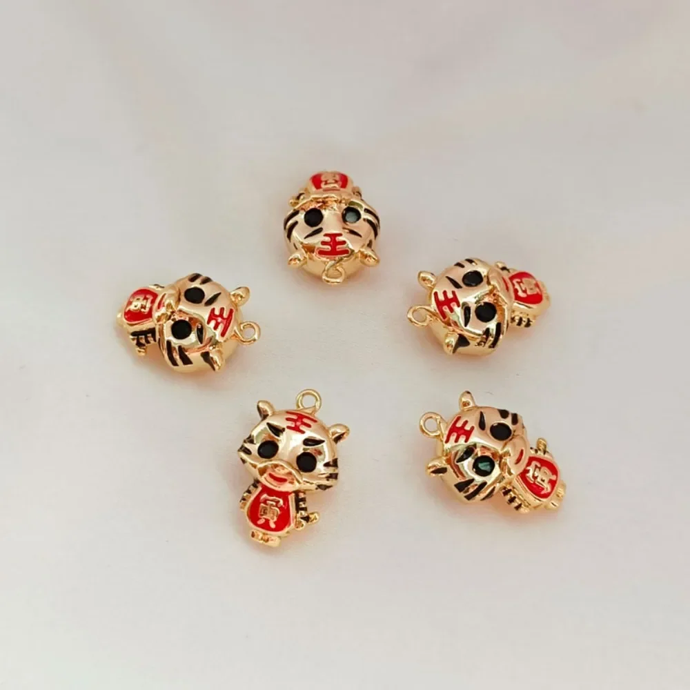 14K Gold Plated Oil Dripping Tiger Zodiac Pendant for DIY Bracelet Necklace Jewelry Making