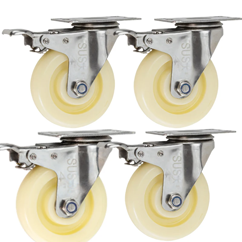 

4pcs 4inch medium304 stainless steel nylon Caster 100mm swivel brake wheel Industrial casters