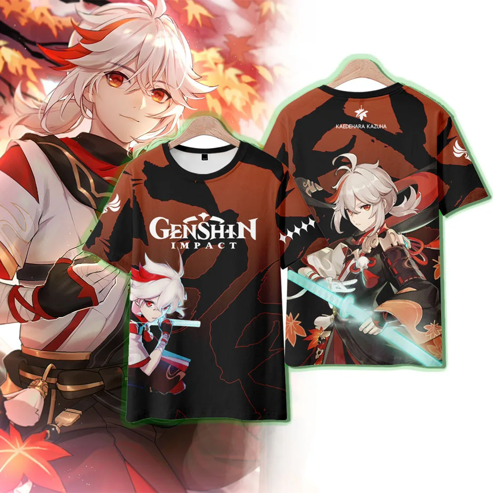 Genshin Impact Kaedehara Kazuha T-Shirts Anime Kamisato Ayaka 3D Print Streetwear Men Women Oversized Kids Boys Girls Tees Tops