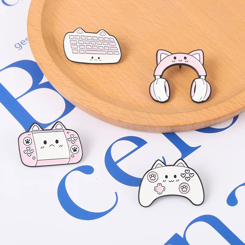 Cat Mouse Keyboard Headset Oil Drop Lapel Brooch Badge Pin Denim Bag Gift Men Women Fashion Jewelry Creative Trendy Cartoon