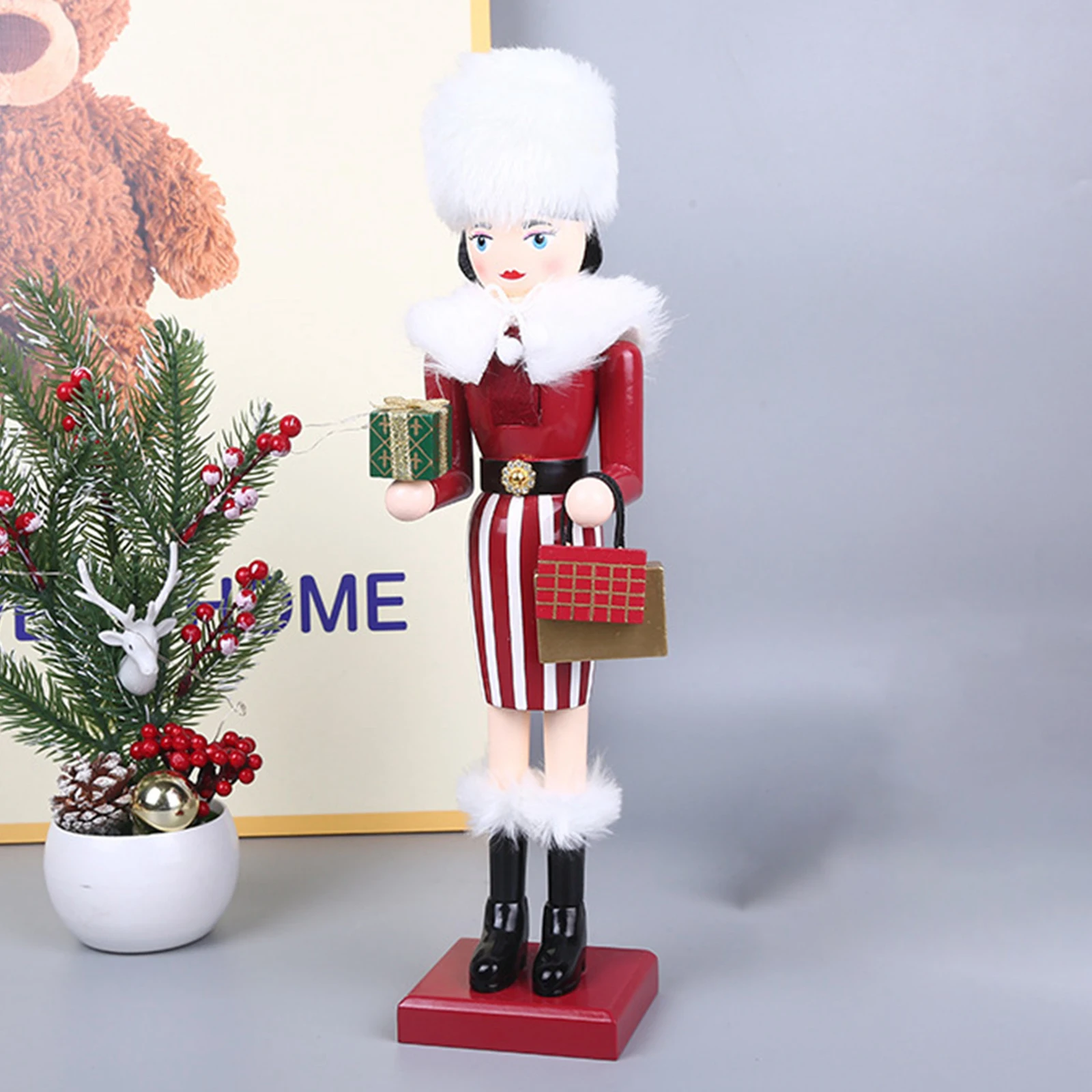 38cm Wooden Nutcracker Ornaments Nutcracker Figurines Desktop Ornaments Gift  Christmas Decoration