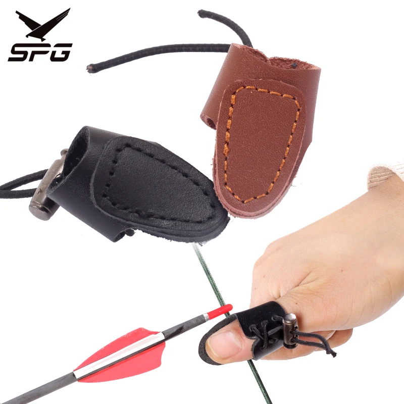 Archery Thumb Ring Handmade Finger Tabs Compound Recurve Bow and Arrow Gear Double Skinned Cattle Hide Protector Finger Guard