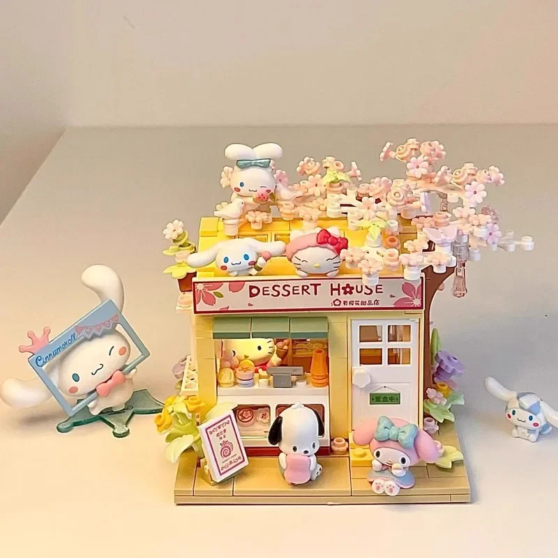 Sanrio New Building Blocks Creative Cartoon Pochak Shiba Inu Hansel And Gretel Black Sea Street View Puzzle Birthday Gift Holida