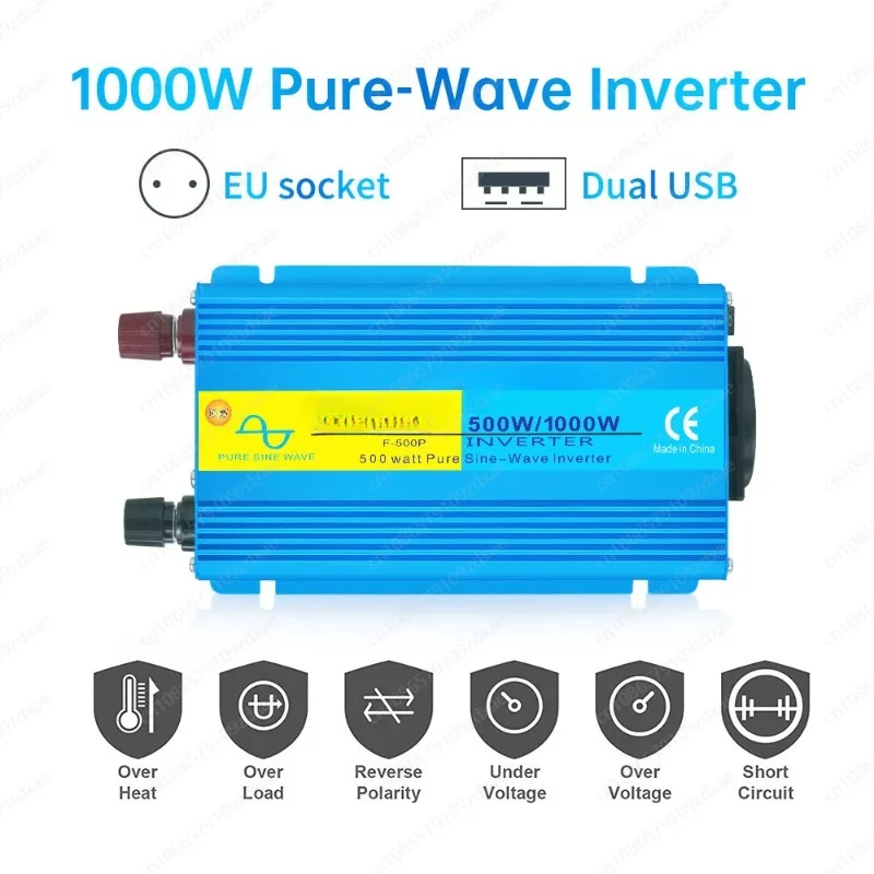 Pure Sine Wave 1000W 2000W DC 12V To AC 230V 50Hz/60Hz Converter Universal EU Socket Car Cigarette Lighter Plug Inverter