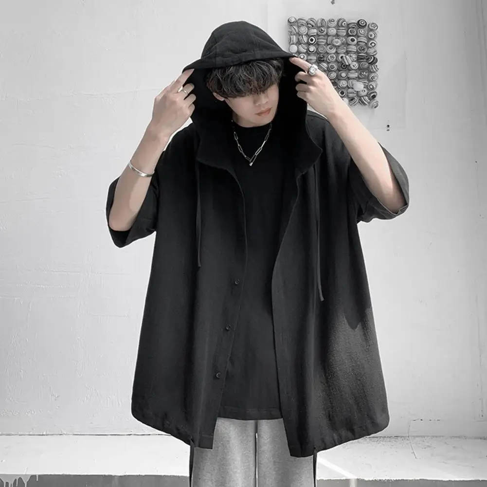 

Men Three Quarter Sleeve Hoodie Summer Casual Loose Youth T-shirt Male Shirt Regular Sleeve Japanese Style