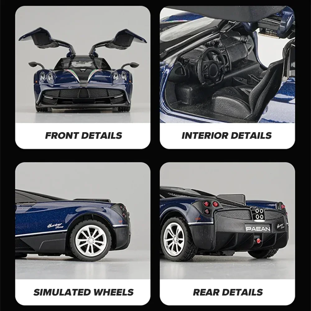 1:36 Pagani Huayra Dinastia Supercar Legering Diecast Model Auto Geluid en Licht Trek kinderen Speelgoed Collectibles verjaardagscadeau