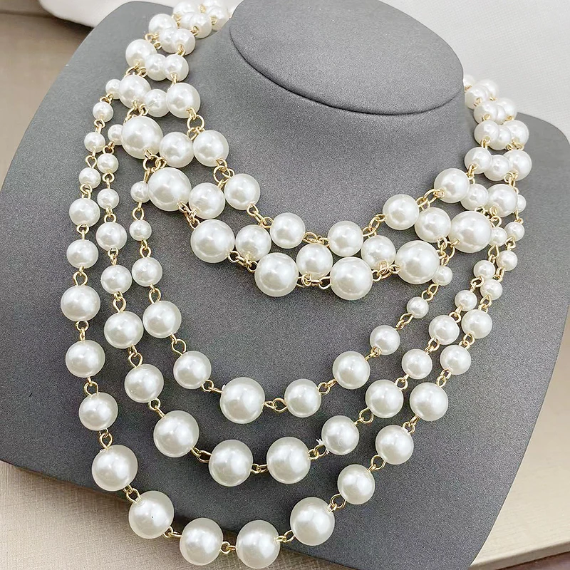 fnaf 2 Rupee Items Cute Girls 5 Layers Length Pearl Necklace Women Jewelry Crocs Charms Hoop Necklace 50cm Good Quality