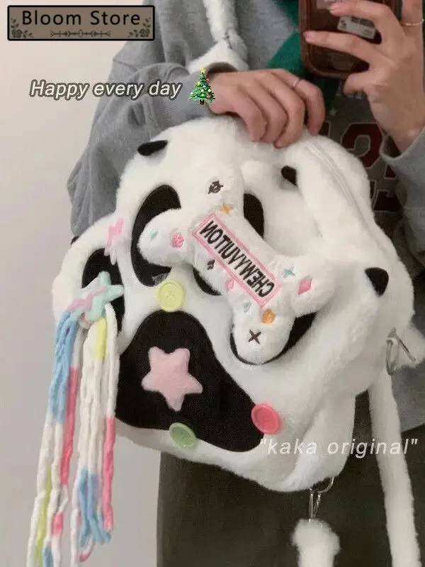 

Bloom Plush Cat Cute Y2k Backpack Women Haruku Aesthetic Fur Chic Soft Mini Backpacks Female Cartoon Sweet Mochila Girls