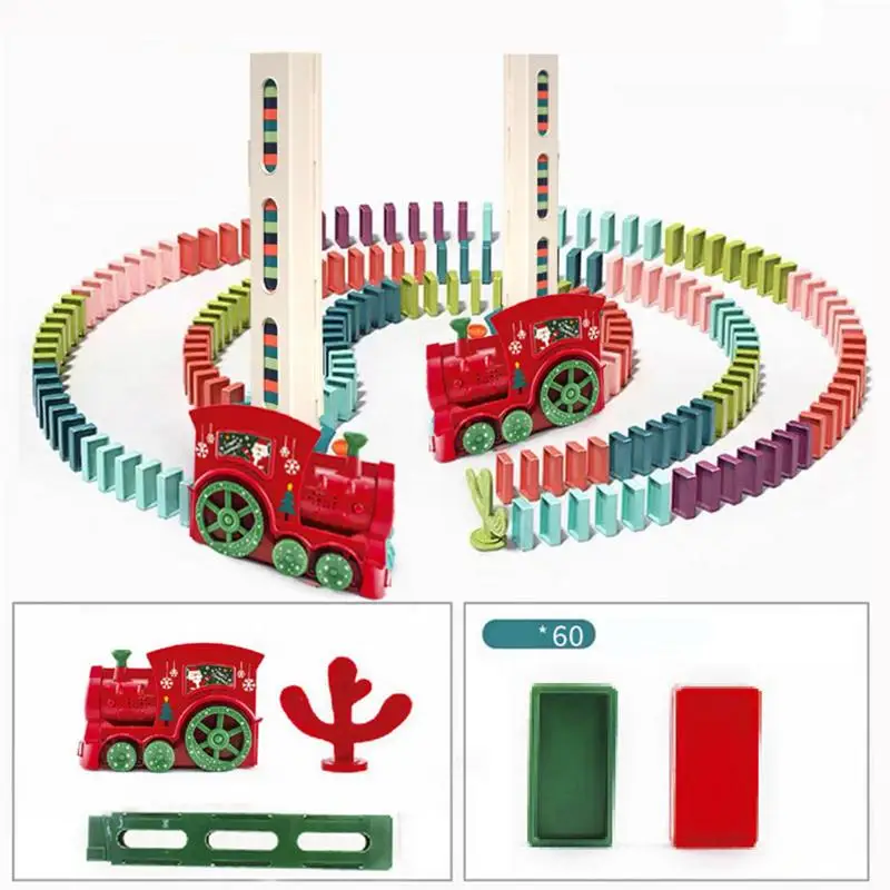 Domino Train Toys Electric Car Brick Blocks Kits Creative Games Electric Dominoes Intelligence Educational DIY Toys Kids Gifts