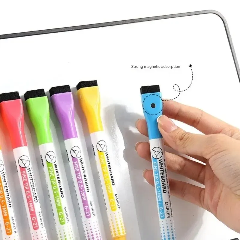 8 Colors 0.5mm Magnetic Dry Erase Markers Whiteboard Marker Pen Office School White Board Stationery Extra Fine Tip Colored Pens