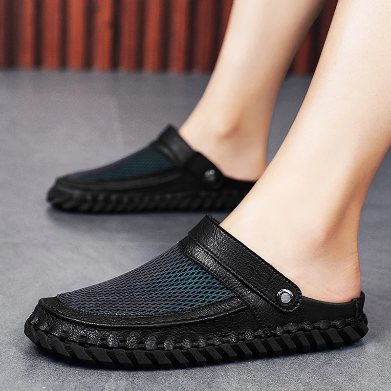 Platform Baotou Slippers for Men Shoes Summer Two-wear Slip-on Breathable Shoes for Men Big Size 46 Mesh Men's Sandals Slippers