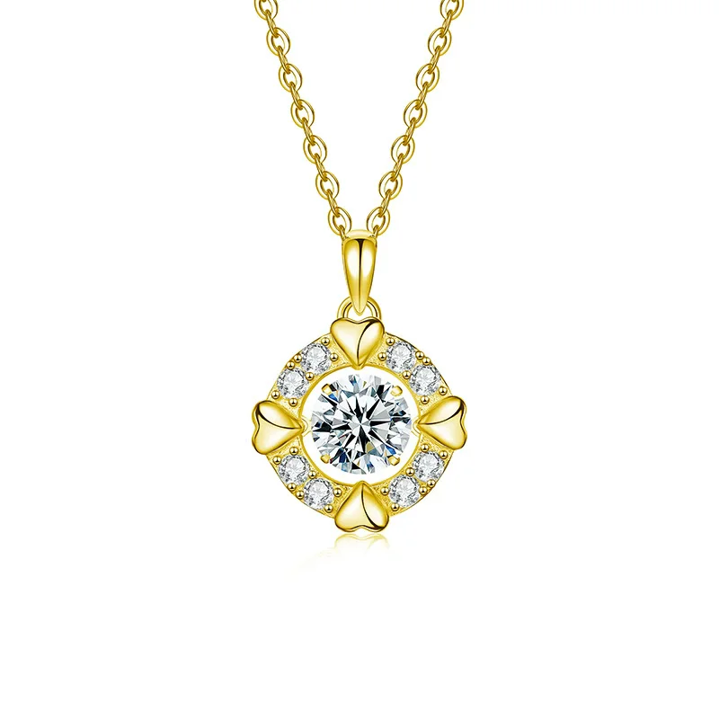 

Женское ожерелье из стерлингового серебра 925 пробы с позолоченным муассанитом в форме сердца, модные украшения, аксессуары для вечеринок