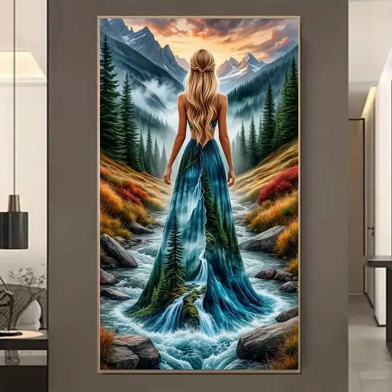 Stream Tree Woman Back Diy Diamond Painting 2026 Full Drill Diamond Art Mosaic Jewelry Cross Stitch Christmas Gift Home Decor