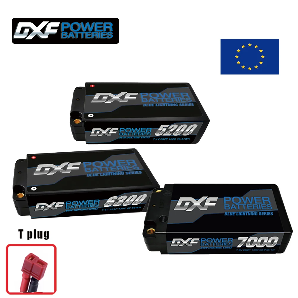 

DXF 2S Shorty Lipo Battery 5200mAh 6300mAh 7000mAh 7.4V 7.6V 5mm T Plug Hardcase For 1/10 Buggy Car Truck RACING Helicopter