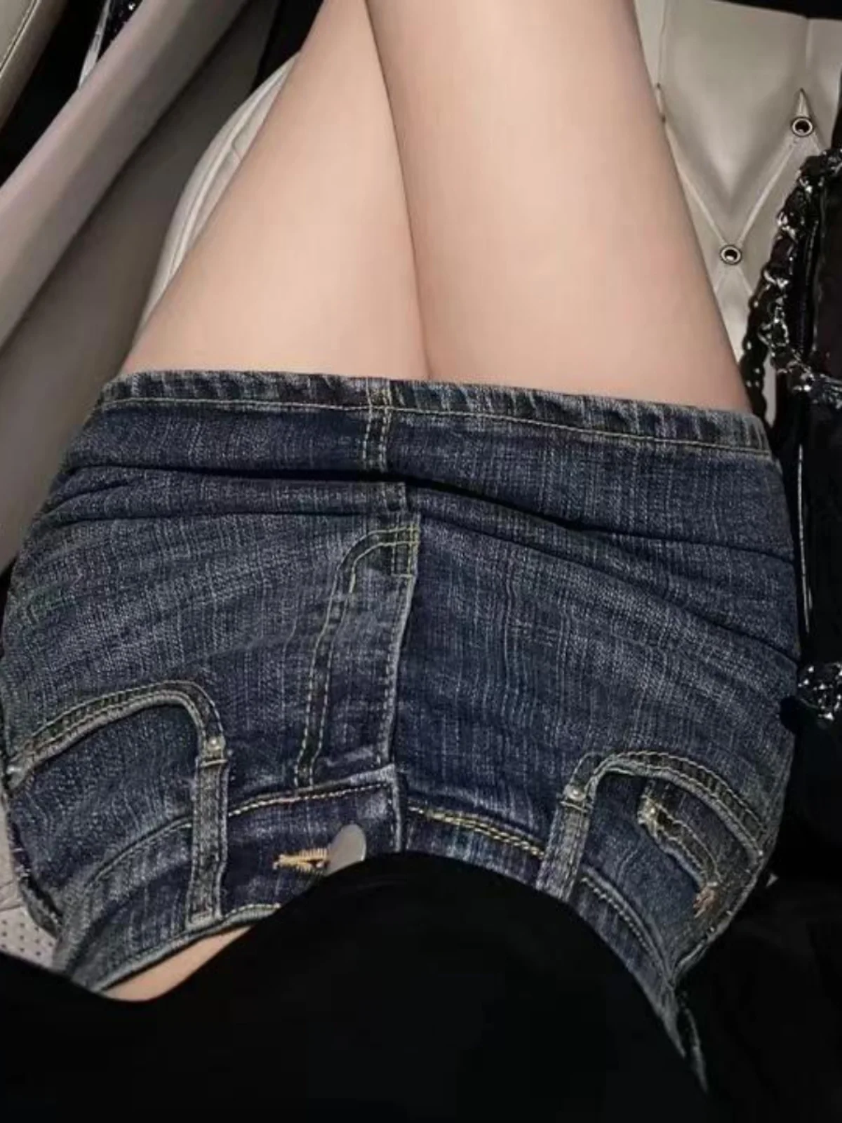 High Waist A-Line  Skirt with Butt Pad Sexy Girl Denim Long Leg Illusion Slimming Effect Short Skirt High Waist Design