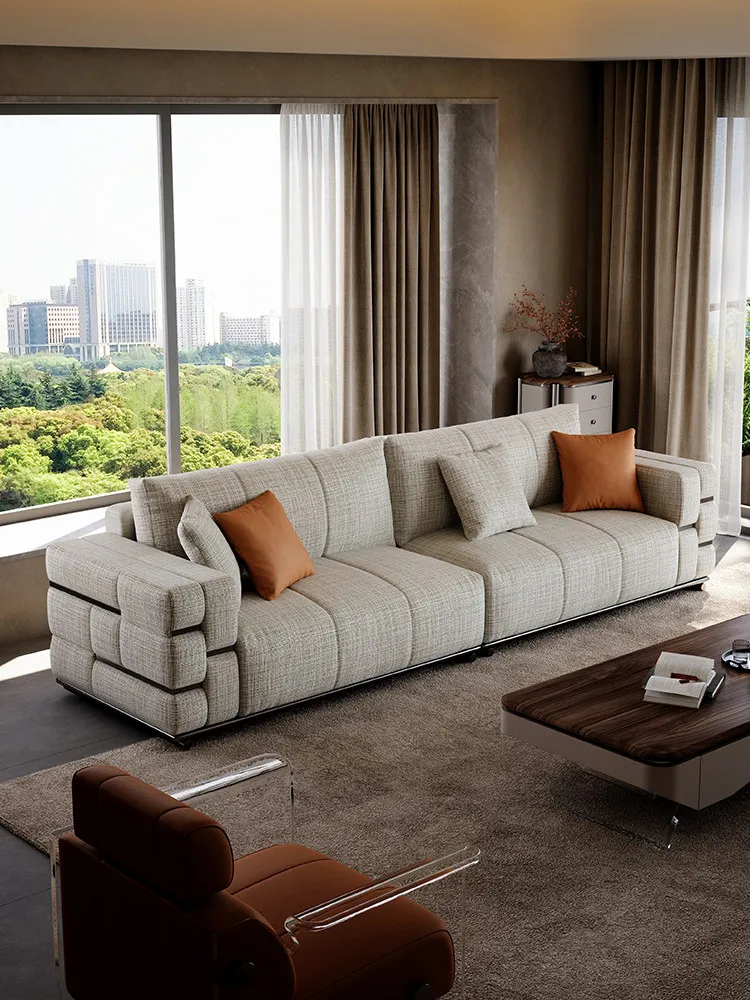 High-end Fabric Sofa, High-backed Large Flat-level Designer Living Room, Modern Three-seater Inline Sofa