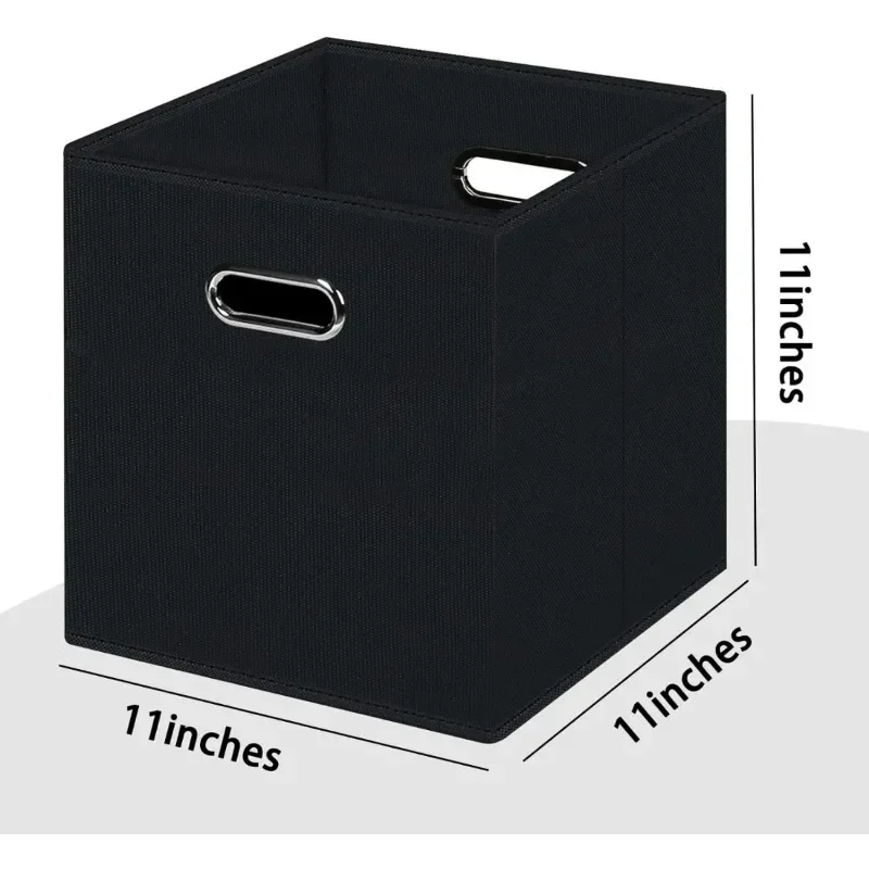 Black Foldable Storage Cubes Bins , Fabric Storage Box Cubes Organizer Baskets with Dual Handles for Home Organizer (Black)