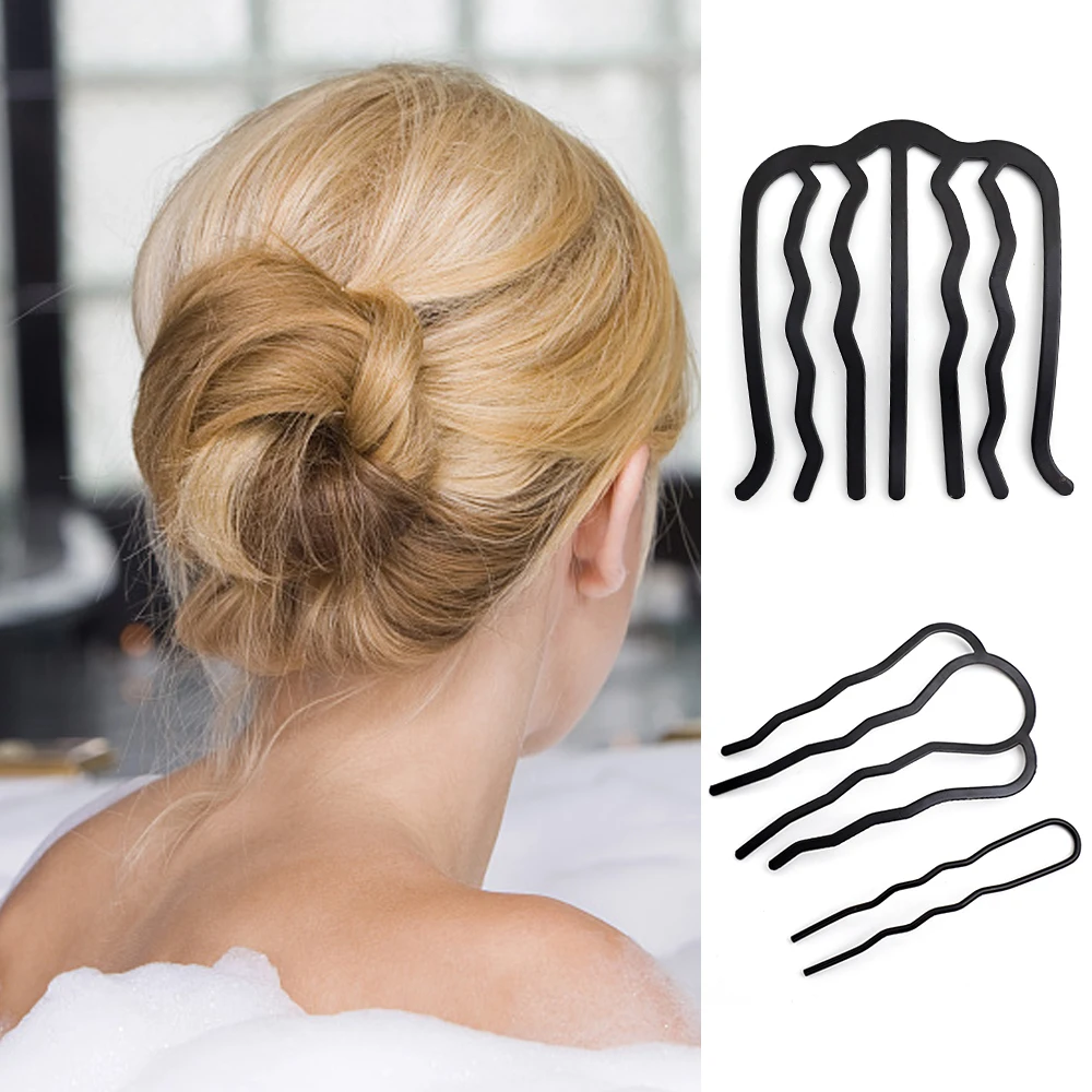 Black Hairpin Comb U Shape Braiding Twist Fork Curly Hair Clips Korean Fashion Women Styling Tool Hair Sticks Hair Accessories