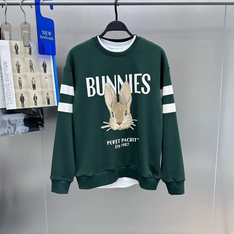 

Весенний модный мужской свитшот с вышивкой кролика, повседневный базовый слой, трендовый бренд Bird Poer Fly Youth