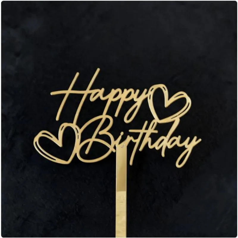 Neuer Einfacher Happy Birthday Cake Topper Dekoration Gold Acryl Kuchenflagge für Geburtstagsparty Kuchendekoration Süße Dessert-Verzierung – Detail 12