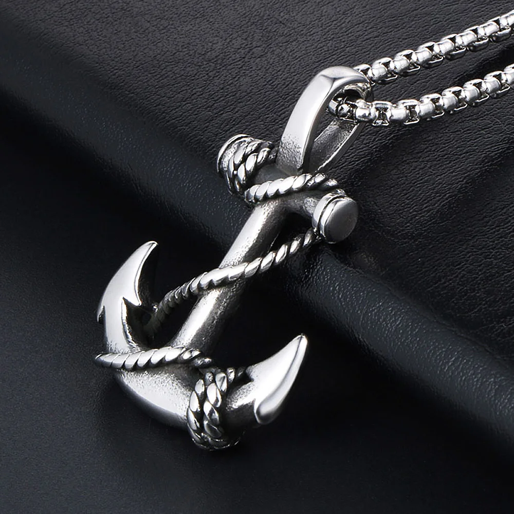 Vintage Personality Viking Anchor Necklace Pendant For Men Punk Stainless Steel Chain Anchor Pendant Men Jewelry Gift Wholesale