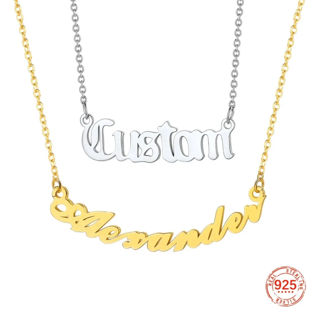 U7 925 Sterling Silver Personalized 1-5 Names Necklace Straight Curved Type Custom Birthday Jewelry Gift for Women BFF Lover