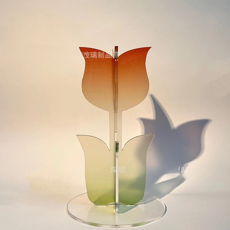 

Starting from 300 units Acrylic gradient tulip ornaments home simple desktop display props transparent crystal flowers.