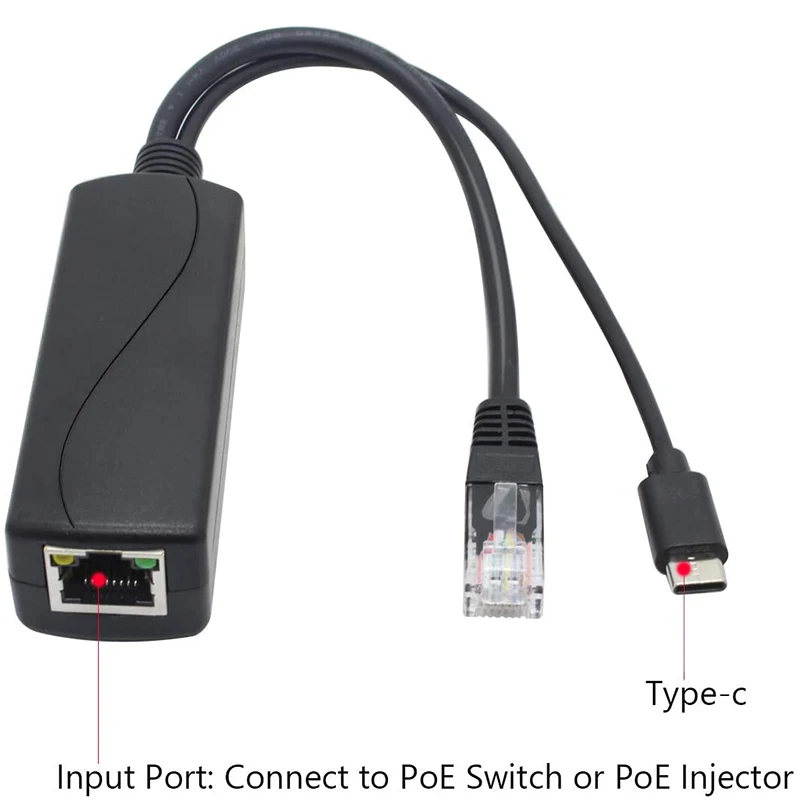 2-Pack 5V Gigabit PoE Splitter, USB Type C, 48V to 5V 2.4A Adaper, IEEE 802.3Af Compliant