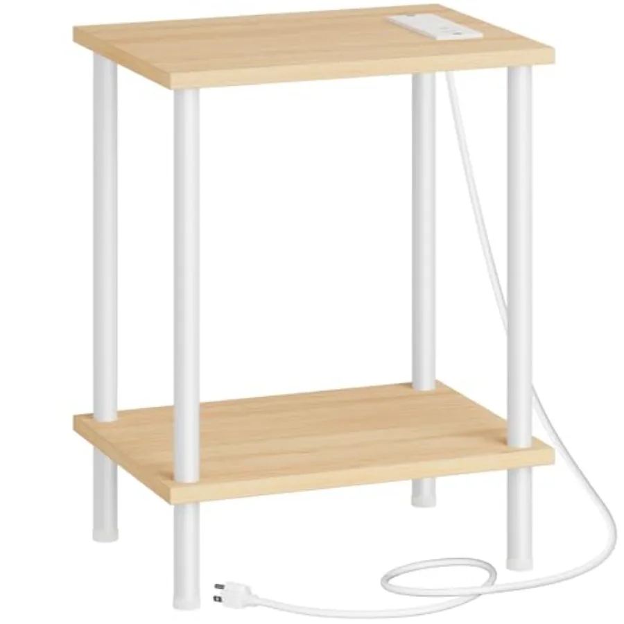 

Side Table with Charging Station End Table with USB Port and Outlet Nightstand with 2-Layer Storage Shelves for Small Spaces Li