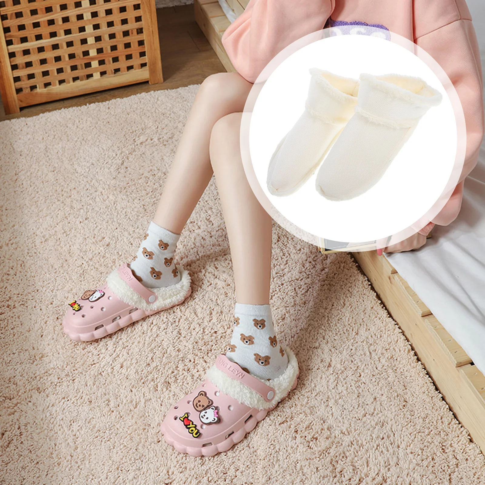 

2 Pairs Slippers for Women Fleece Shoe Cover Liner Detachable Clogs Shoes Water Insole 55 Inner White Sandals Women's