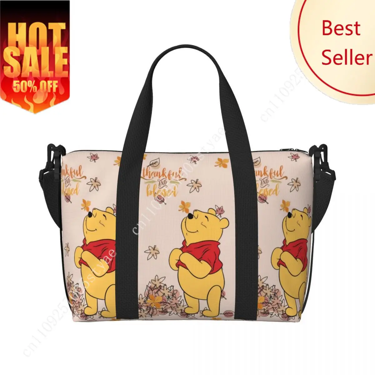 

Custom Large Winnie Pooh Bear Manga Tote Bag for Women Shopper Shoulder Beach Gym Travel Bag