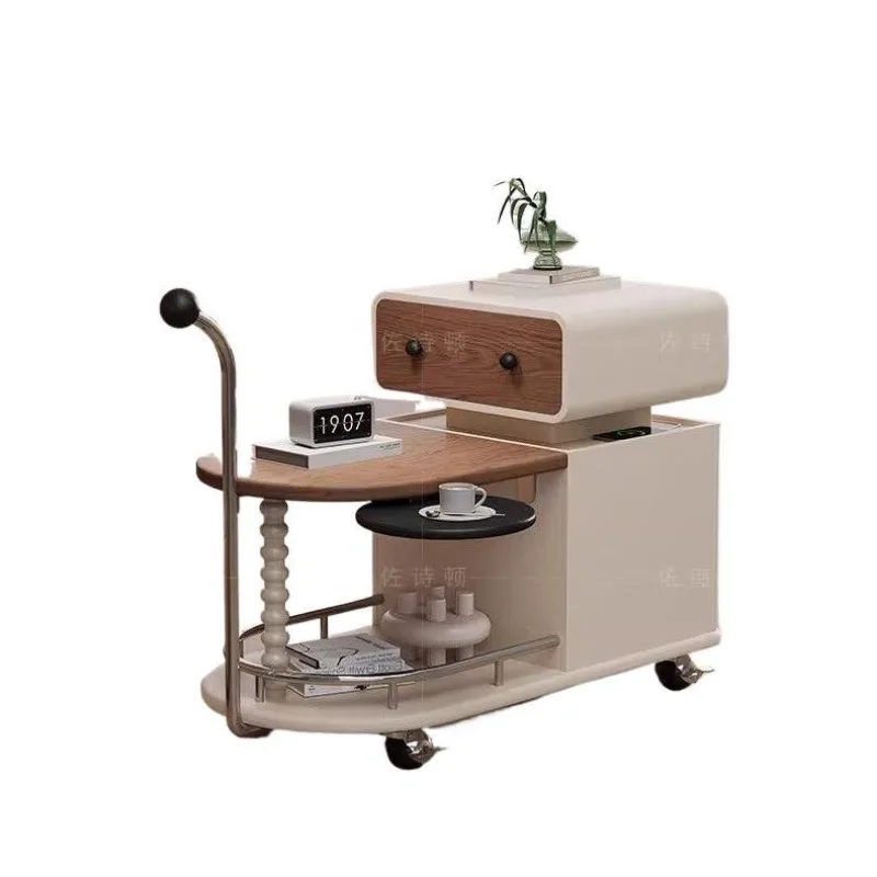 Solid wood movable trolley robot sofa side few living room 2025 new cream antique creative side cabinet