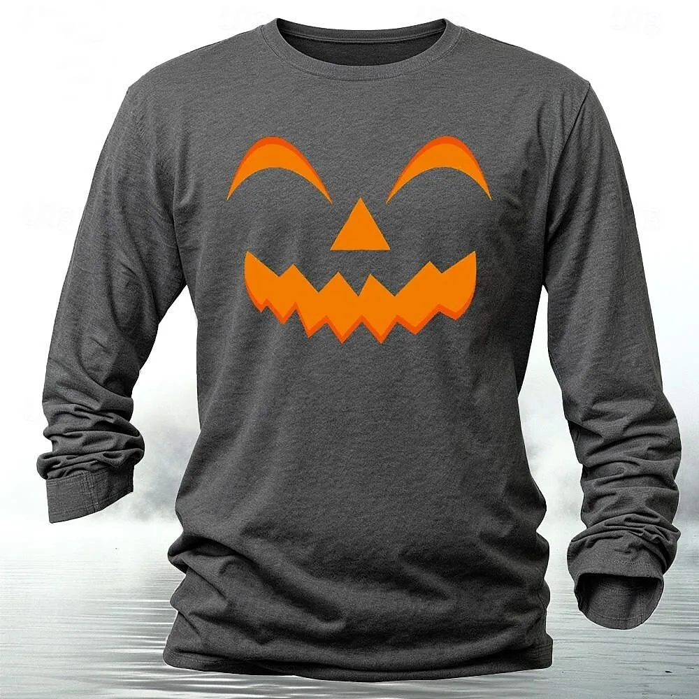 Halloween Grimace Pumpkin Shaped T-shirt Men\'s Cotton Shirt Classic Casual Long Sleeve Tee Spring Fall Fashion Designer Clothing